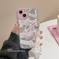 【iPhone17対応】レースリボンチャーム付きiPhoneケース