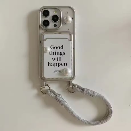 lettering Pearl カードホルダーストラップ付iPhoneケース