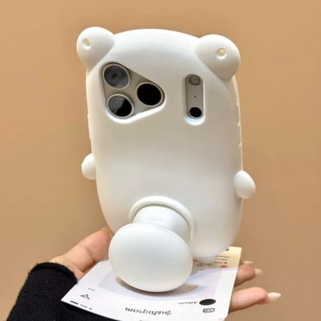 【iPhone17対応】まんまるしっぽスタンドくまさんiPhoneケース