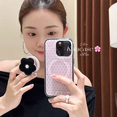 【iPhone17対応】BlackPink Flower grip iPhoneケース/MagSafe対応