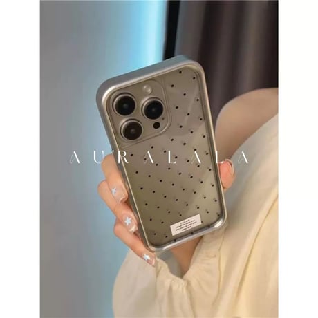 プチドットふち高シルバーフレームiPhoneケース