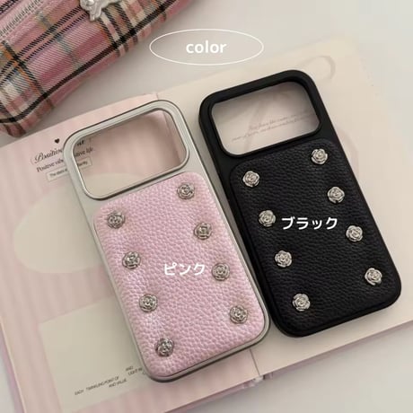 【iPhone17対応】高級感🌹レザーローズスタッズiPhoneケース