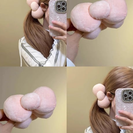 おおきいふっくらキャラリボンヘアクリップ / ヘアバレッタ / バナナクリップ