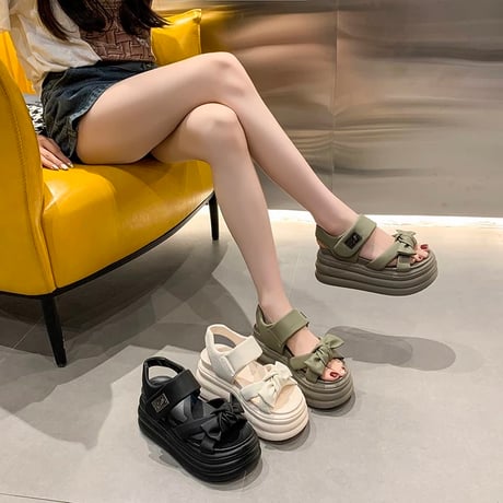 厚底♥ナンバリングプレートポイントリボンサンダル