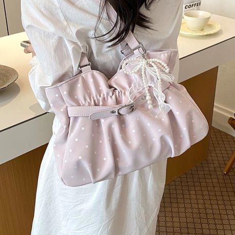 ドット柄ベルトくしゅくしゅショルダートートバッグ