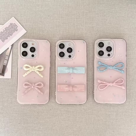 3種のリボン🎀マカロンカラーiPhoneケース