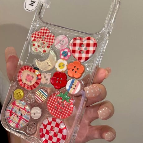 レッドボタンデコ詰め合わせiPhoneケース/ボタンコア