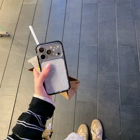 【iPhone17対応】ドットクローバーチャーム🍀スタードットクリアiPhoneケース
