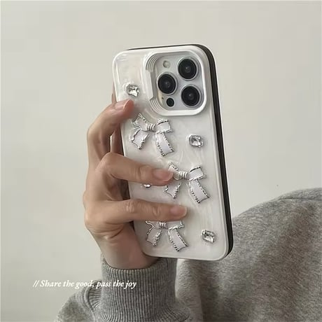 ホワイトクリスタルリボンiPhoneケース