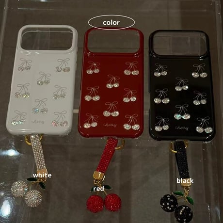 【iPhone17対応】高級感✨キラキラさくらんぼチャーム付きiPhoneケース