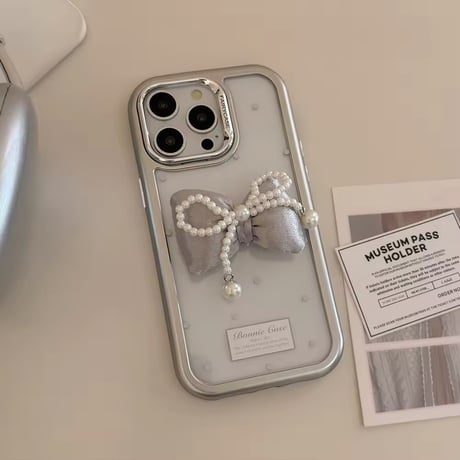 ダブルリボン🎀クリアドットiPhoneケース