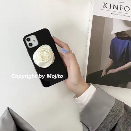 モノトーンローズ🌹グリップ付きiPhoneケース