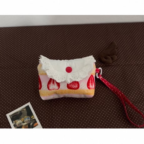 5韓国ハンドメイド♡ショートケーキ萌え断レースミニミニポーチ