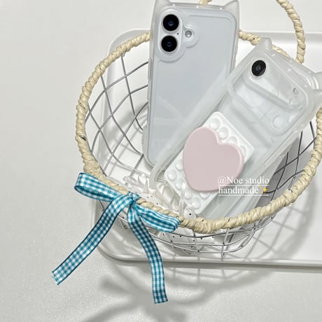 【iPhone17対応】シースルーネコ耳iPhoneｹｰｽ💓アクセサリーセット