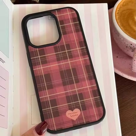 韓国オンニ💘レトロピンクチェックiPhoneケース