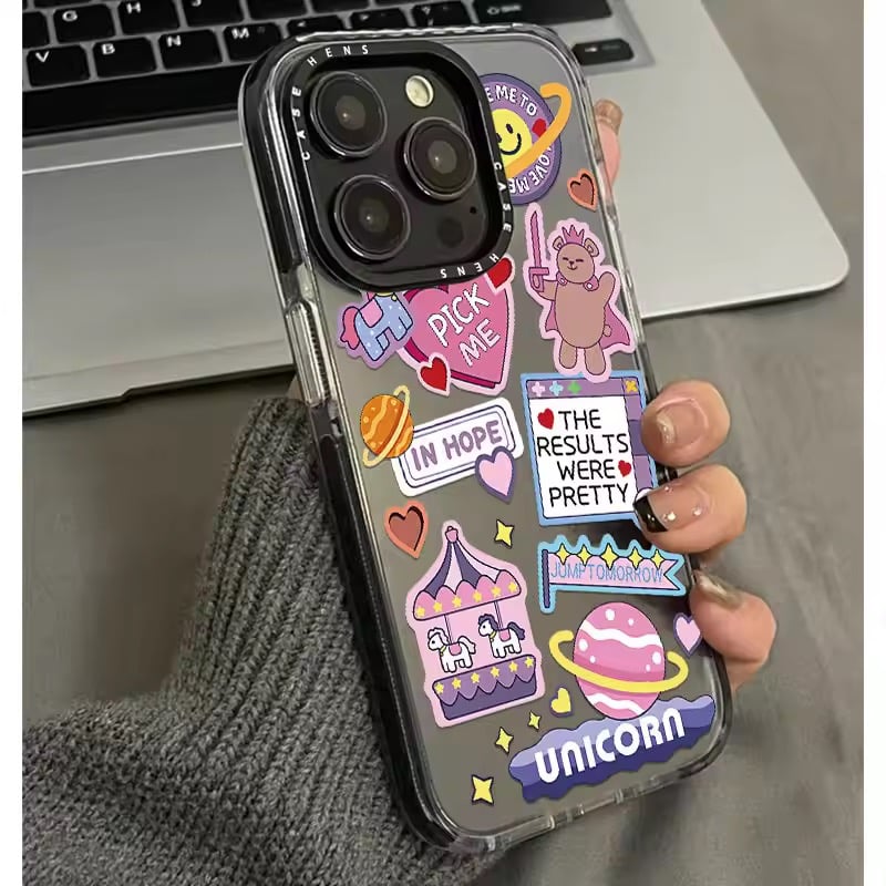 カラフルステッカーコラージュ風iPhoneケース | AURALALA | 輸入韓国