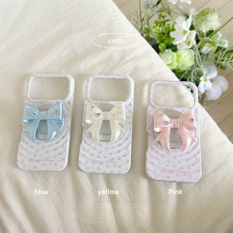 【iPhone17対応】小花柄×3DリボンMagSafe対応グリップ付きiPhoneケース