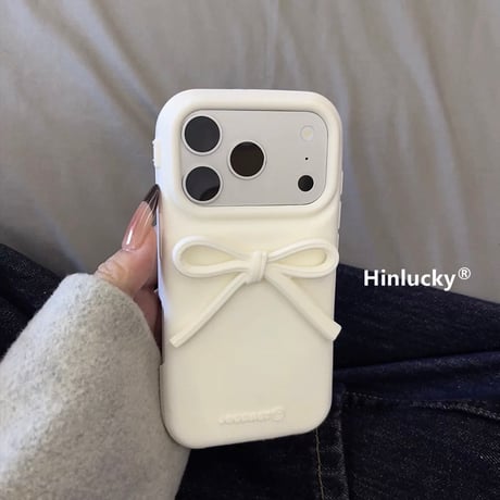 【iPhone17対応】リボン結びシンプルホワイトiPhoneケース