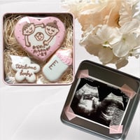 💐完成品〈賞味期限4/30〉💐妊娠報告サプライズクッキー缶【パパ入りデザイン】