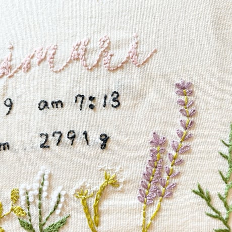 ネームボード／wildflower／手刺繍 命名書／オーダーメイド／バースボード