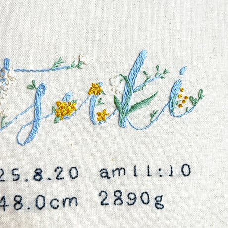 ネームボード／花文字／手刺繍 命名書／オーダーメイド／バースボード