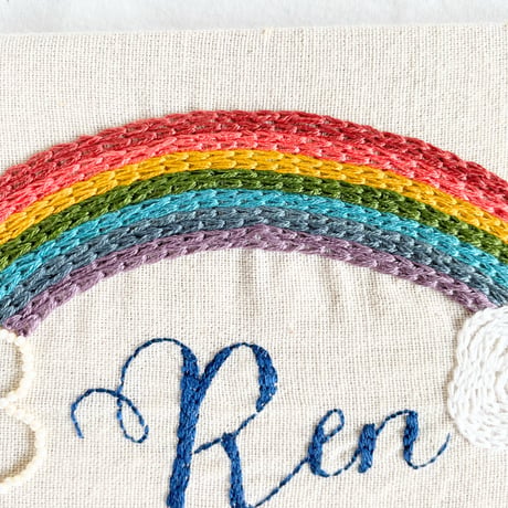 ネームボード／rainbow／手刺繍 命名書／オーダーメイド／バースボード