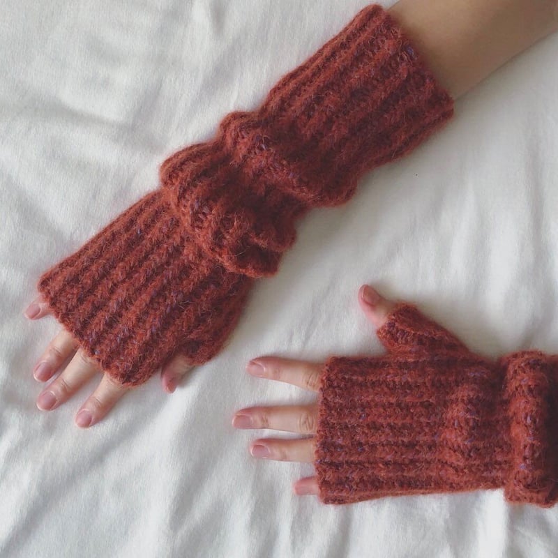 手編み.ハンドウォーマー.ピコット付き. Bridge Arm Warmers | KUKIKO