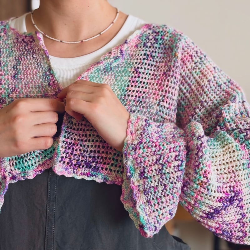 yukiemonかぎ針スワンフリルカーデ（3L）数量限定品 yukiemonかぎ針スワンフリルカーデ（3L）数量限定品