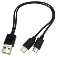 エスエスエーサービス Type-C + microUSB 2股充電 専用ケーブル 20cm SU2-DU20CMBK