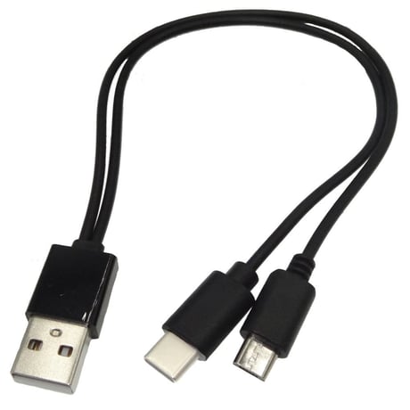 エスエスエーサービス Type-C + microUSB 2股充電 専用ケーブル 20cm SU2-DU20CMBK
