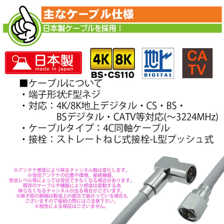 エスエスエーサービス 4K/8K対応 地デジ BD/CS アンテナ4Cケーブル ネジ式接栓×L型プッシュ式接栓 約1m 片側L型プッシュ式  S4-PL-FP-1