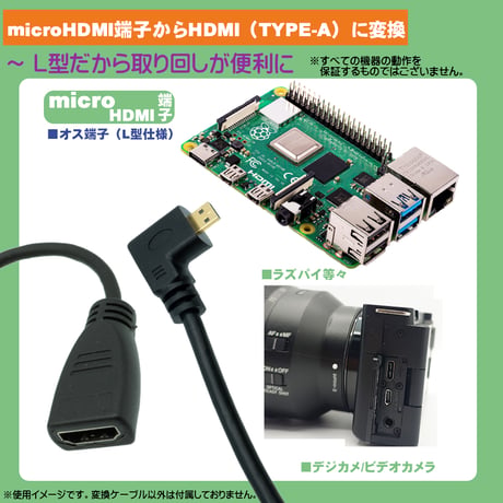 microHDMI（オス）- HDMI TYPE-A(メス） L型変換ショートケーブル 右向き 約15ｃｍ デジカメ ビデオカメラ パソコン ラズパイ接続に MCHDMI-15HR