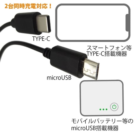エスエスエーサービス Type-C + microUSB 2股充電 専用ケーブル 20cm SU2-DU20CMBK