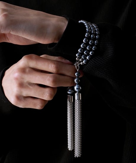 ball chain tassel three-strand bracelet (silver)