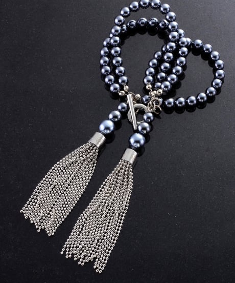 ball chain tassel three-strand bracelet (silver)