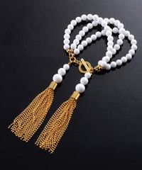 ball chain tassel three-strand bracelet (white)