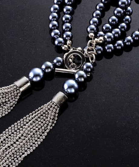 ball chain tassel three-strand bracelet (silver)
