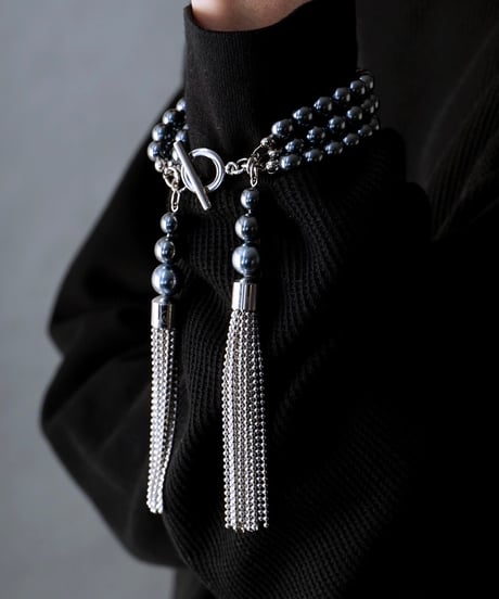 ball chain tassel three-strand bracelet (silver)
