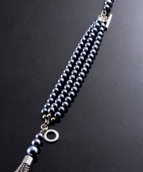 ball chain tassel three-strand bracelet (silver)