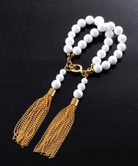 ball chain tassel two-strand bracelet (white)