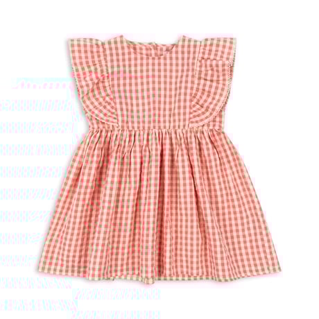 【Konges Sløjd】KIM FRILL DRESS GOTS - FLAMINGO PLUME CHECK