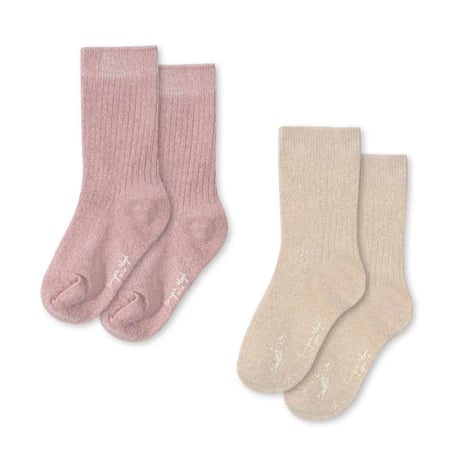 【Konges Sløjd】2 PACK RIB GLITTER SOCKS - ROSE OFF WHITE
