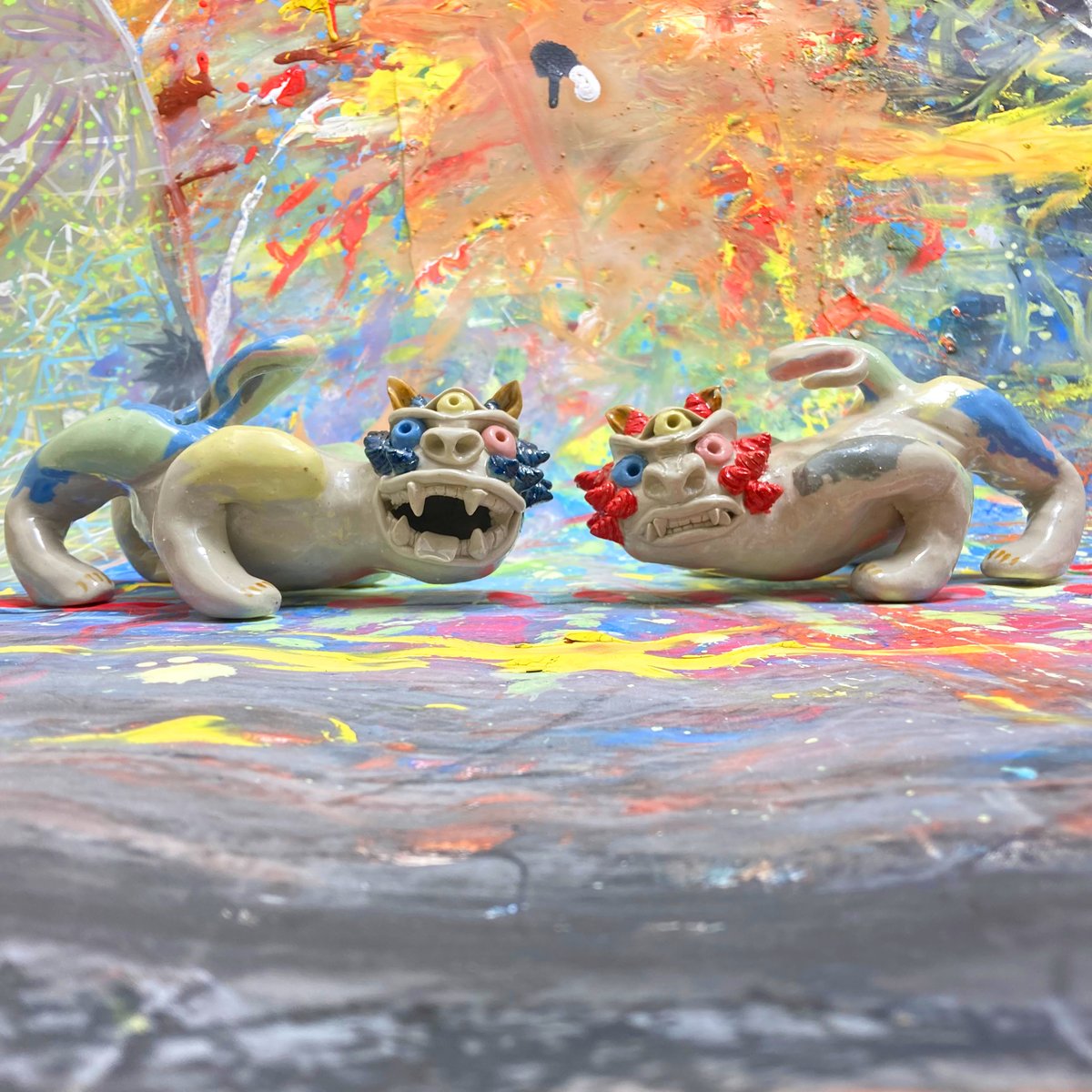 シーサー　1 本田星陶所】ブルーシーサー（ペア） | 藤巻百貨店