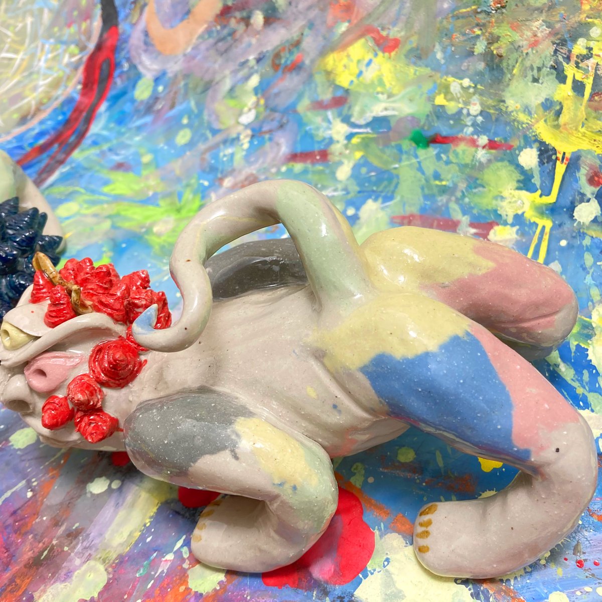 シーサー　1 カラークレイシーサー（赤青）CS001 | machi.pottery