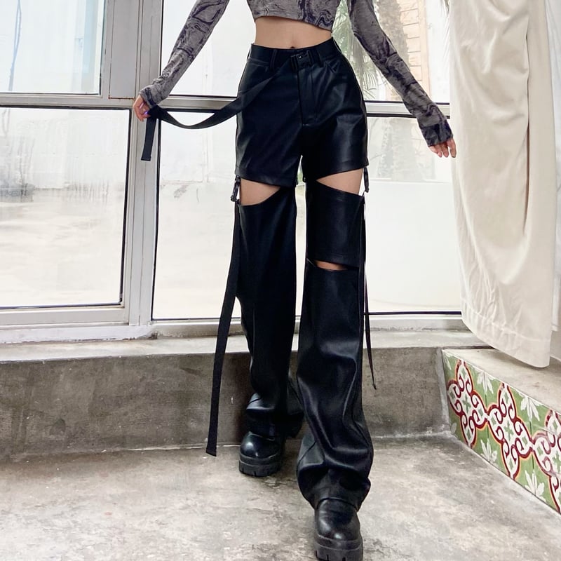Cut-out Buckle Leather Pants/カットアウト バックル レザー Cut-out Buckle Leather Pants/カットアウト バックル レザー