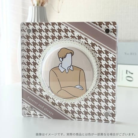 缶バッジのおうち 千鳥格子（ベージュ）