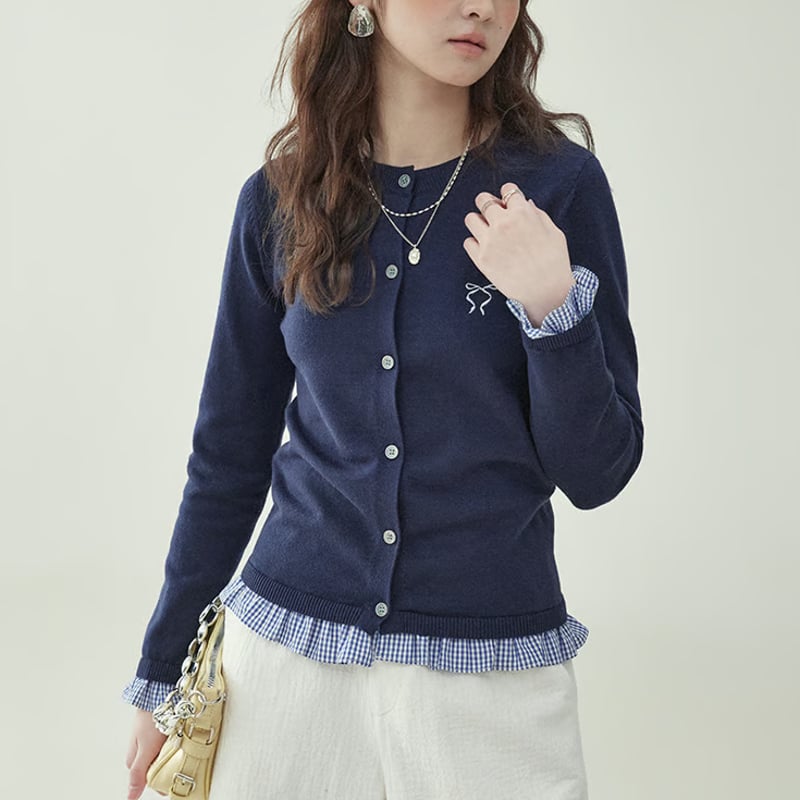 gingham ruffle cardigan ch614 | Chéri