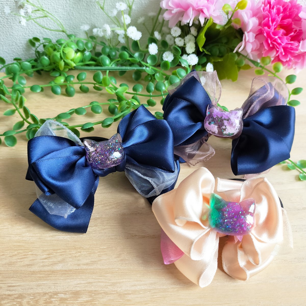 確認　ヘアゴム　ヘアリボン　817　アンティークローズ　ネイビーブルー fit=scale-down,w=1200