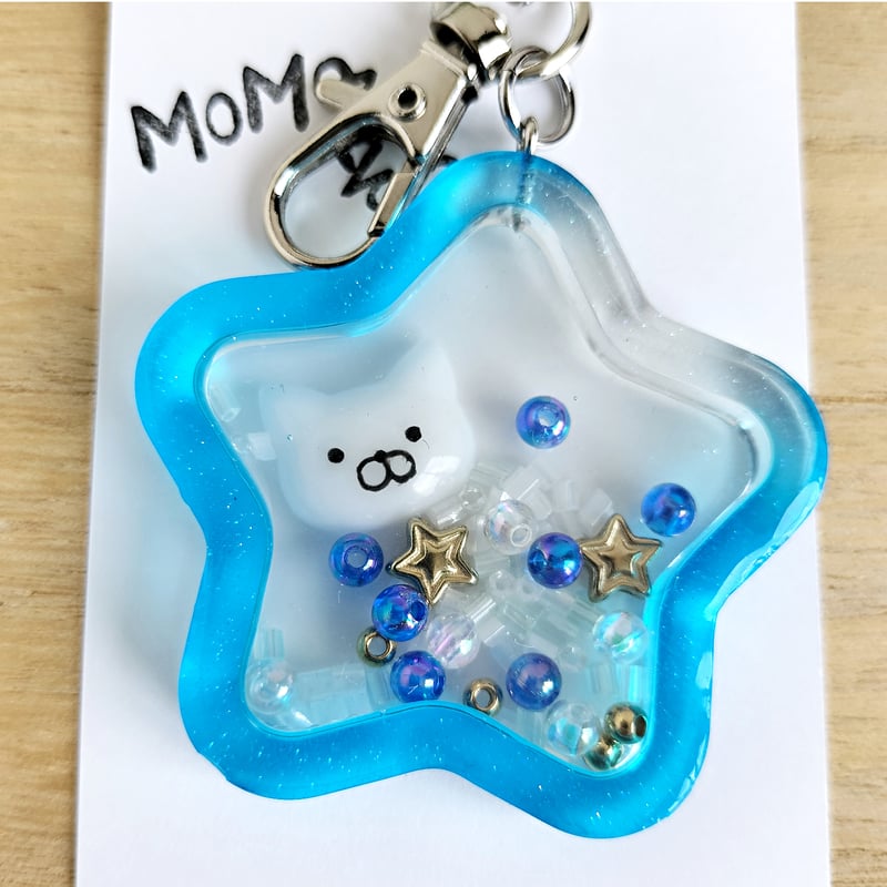 レジン＊シャカシャカキーホルダー／ネコ入り(白猫) | MoMo色の、そら