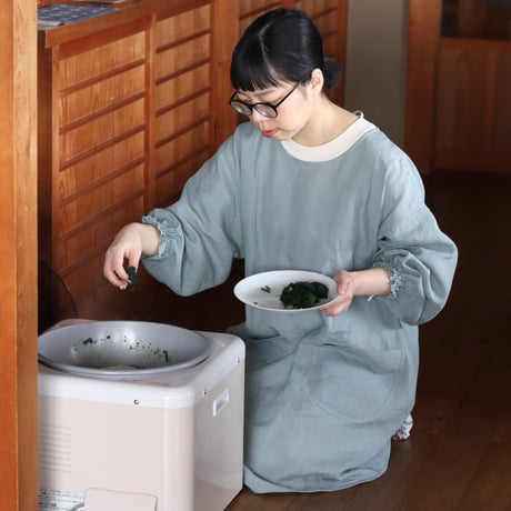 【リネン割烹着】よもぎ
